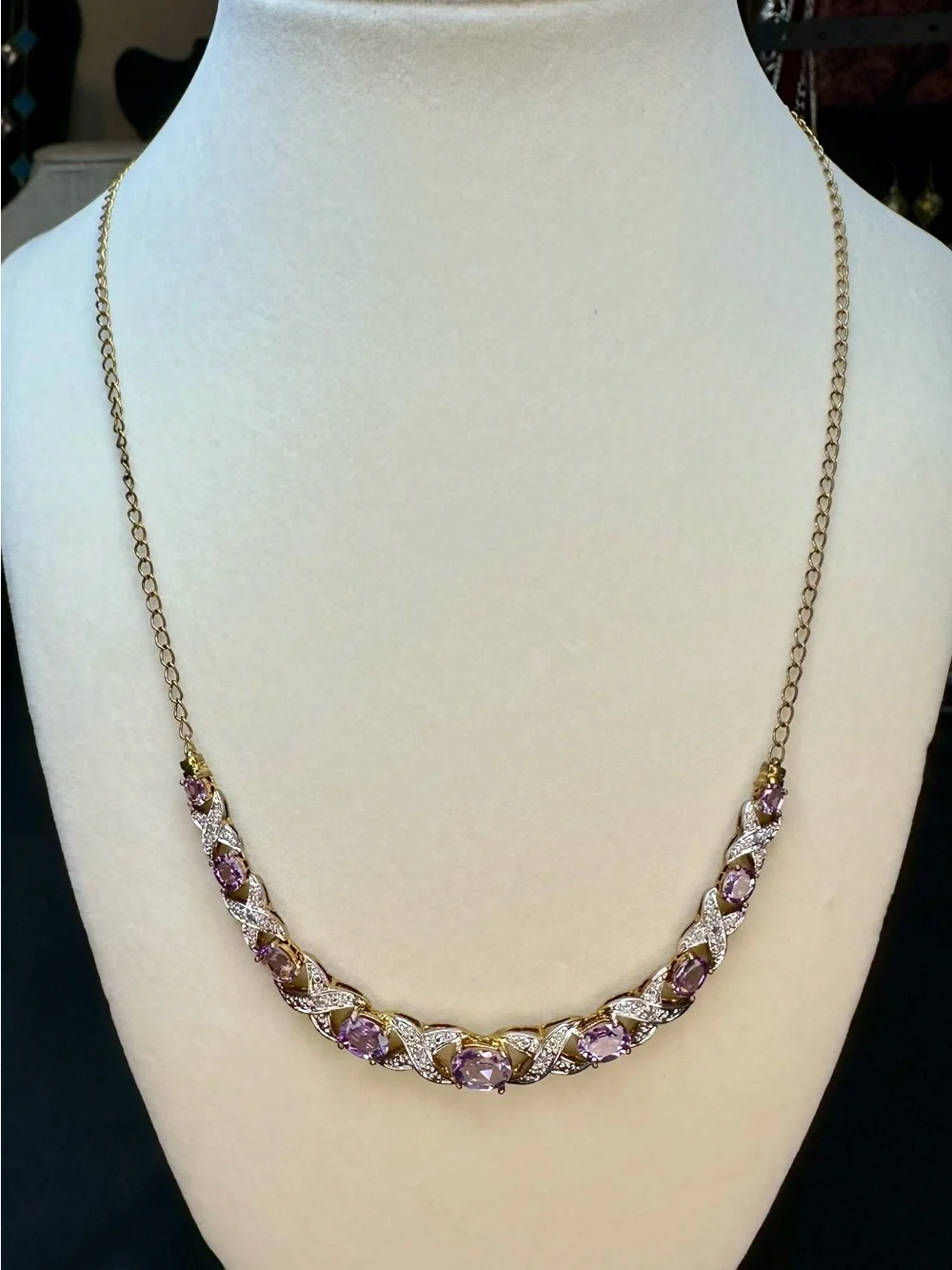 Gold-Tone Amethyst Chain Necklace with Crystal Accents